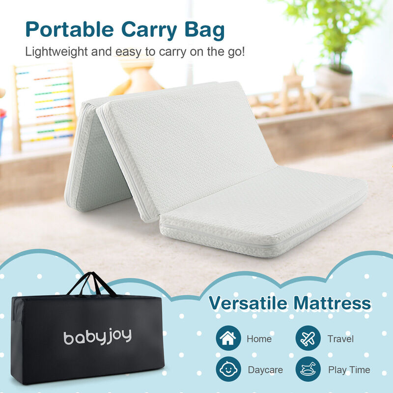 Tri-fold Pack and Play Mattress Topper Mattress Pad with Carrying Bag