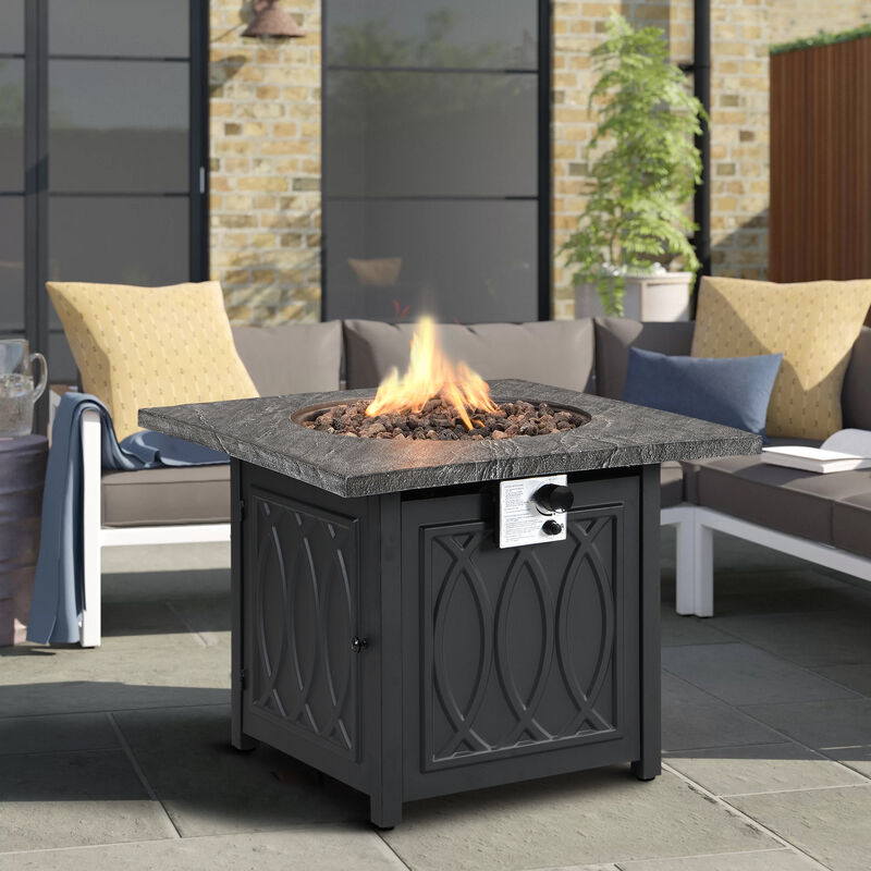 32-inch Square 50,000 BTU Auto-Ignition Propane Gas Firepit with Waterproof Cover