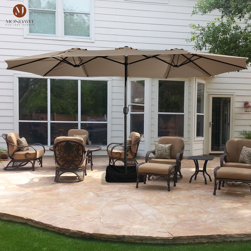 MONDAWE 15ft Rectangular Double-Sided Outdoor Patio Market Umbrella Coffee