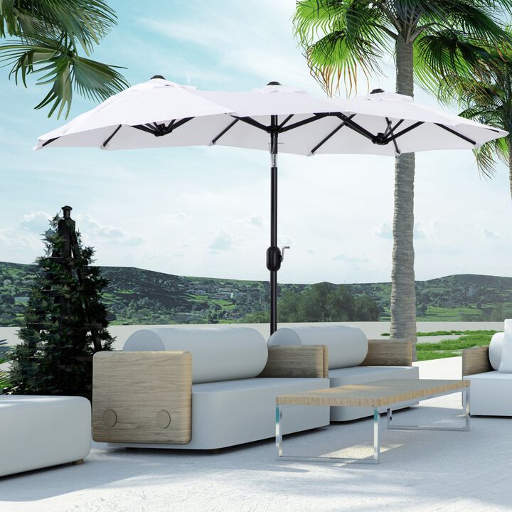 Double-sided Patio Umbrella 9.5' Large Outdoor Market Umbrella with Push Button Tilt and Crank, 3 Air Vents and 12 Ribs, for Garden, Deck, Pool, White