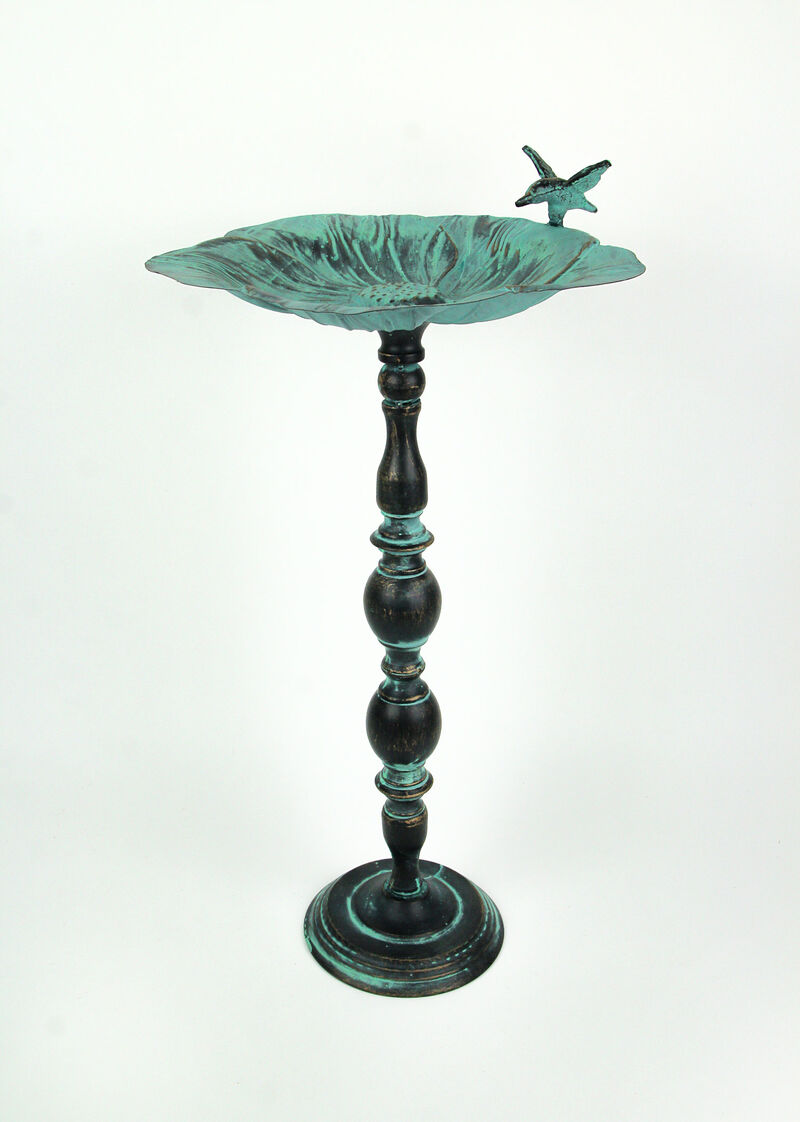 25 Inch Rustic Metal Bird Bath Outdoor Garden Verdigris Water Basin Yard Decor image number 1