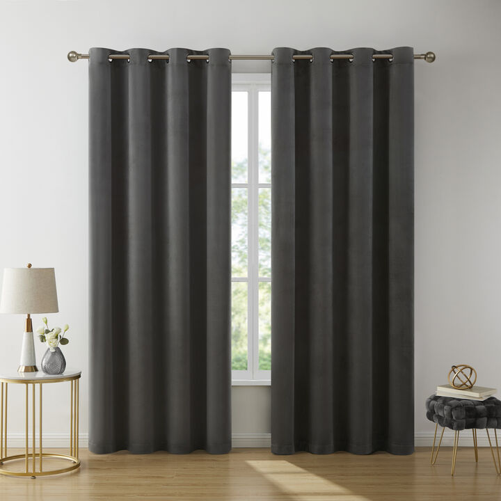 THD Grace Velvet Premium Soft Light Filtering Grommet Window Treatment Curtain Drapery Panels for Bedroom & Living Room - Set of 2 Panels