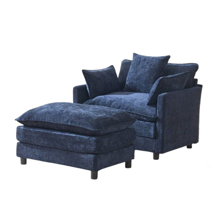 Envelor Modern Chenille 2-Seat Accent Sofa with Ottoman and Decorative Pillows