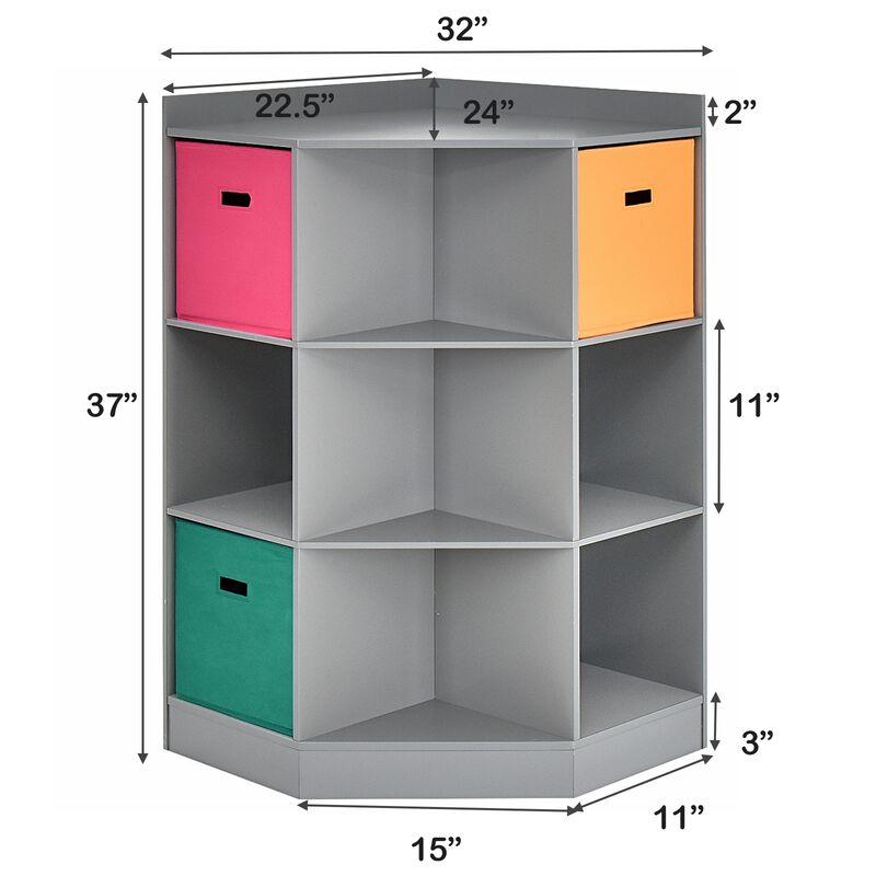 3-Tier Kids Storage Shelf Corner Cabinet with 3 Baskets