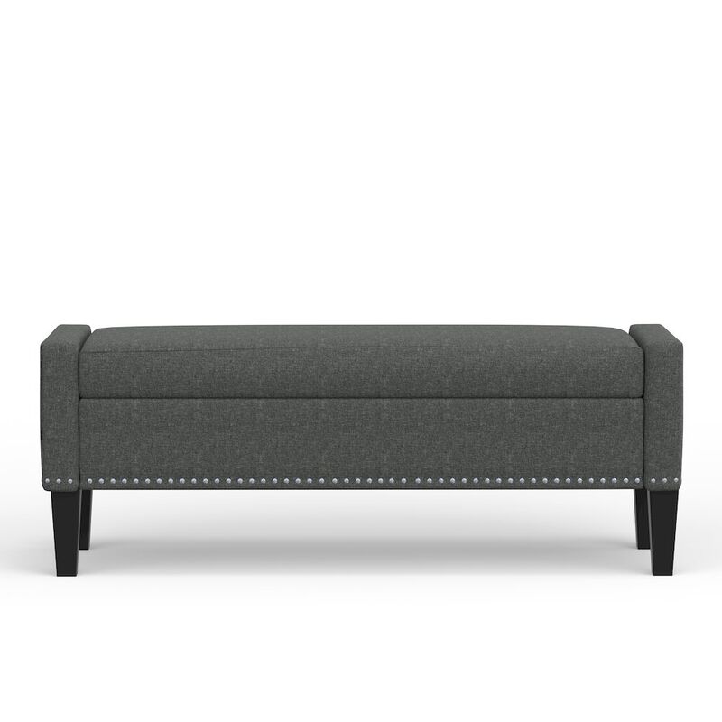 Rize Home 51.25 Storage Bench with Truncated Arms + Nailhead Trim - Dark Gray image number 1