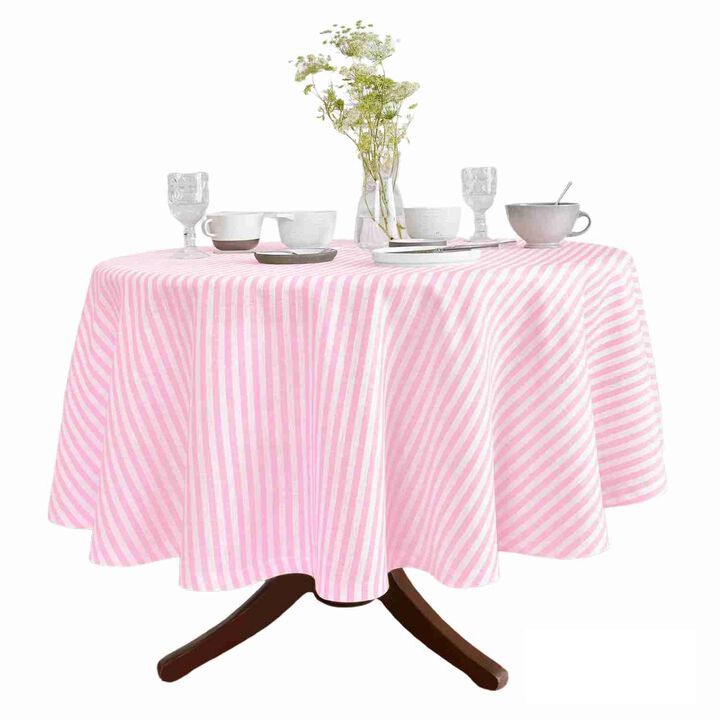 Solino Home 100% Pure Linen Round Tablecloth - Amalfi Stripe