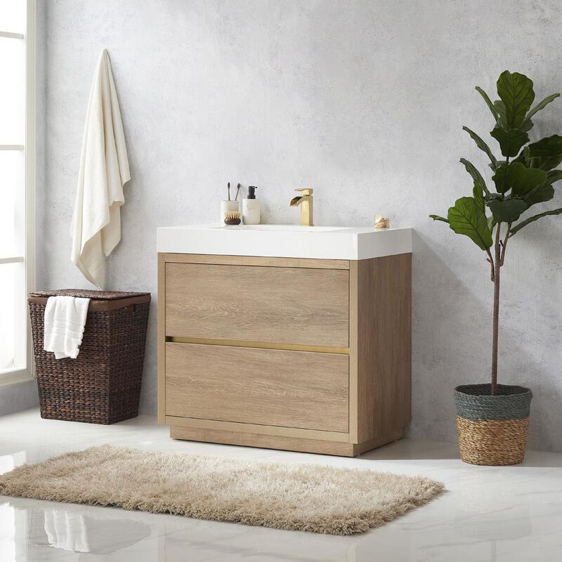 Vinnova Design Single Sink Bath Vanity with White Composite Integral Square Sink Top