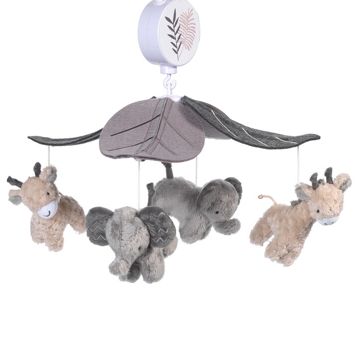 Lambs & Ivy Baby Jungle Animals Gray/Tan Musical Crib Mobile Soother Toy