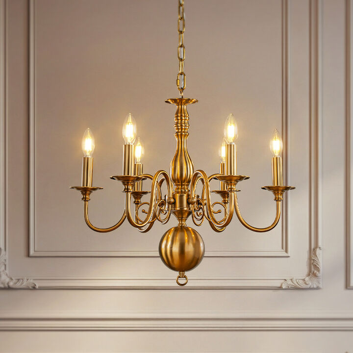 Antique Brass Chandelier French Country Candle Style Pendant Light  for Dining Room