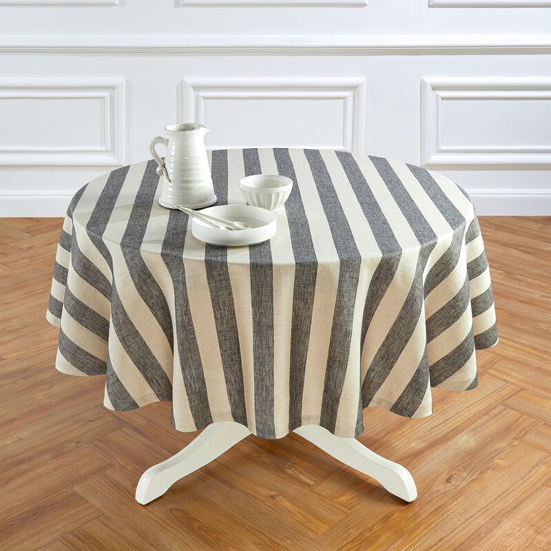 Solino Home Cabana Stripe 100% Linen Round Tablecloth &ndash; Handcrafted, Machine Washable, Perfect for Holiday and Everyday Dining