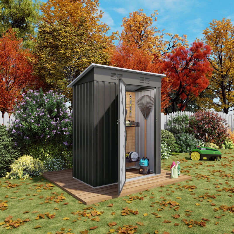 5X3 FT Metal Outdoor Storage Shed with Pitched Roof and Lockable Door image number 2