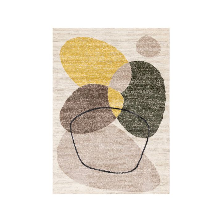 Novelle Home Maui Geometric Green Yellow Taupe Area Rug, 5'3 X 7'7