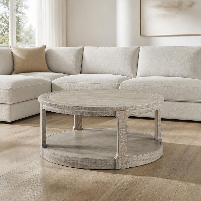 GOODSILO 40 Inch Large 2-Tier Round Wooden Center Coffee Table with Wheels, Rustic Style for Living Room Office Apartment image number 3