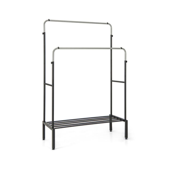 Hivvago Double Rod Clothes Garment Rack with Adjustable Heights-Silver