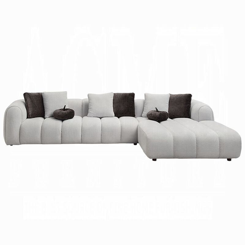 Nela Sectional Sofa, 8 Throw Pillows, Ivory White Linen, 145 Inch image number 2