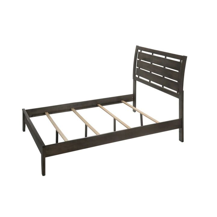 Benjara Eve Full Size Bed, Slatted Headboard, Chamfered Legs, Gray Wood, Modern