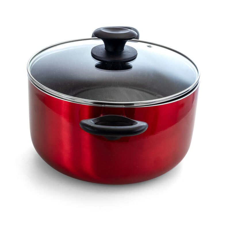 Oster Merrion 6 Quart Nonstick Aluminum Dutch Oven with Glass Lid in Red