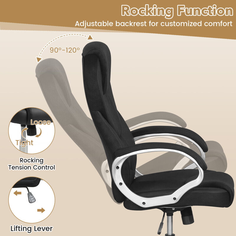 Leather Executive Office Chair with Mesh Back, Padded Armrests and Rocking Function image number 4