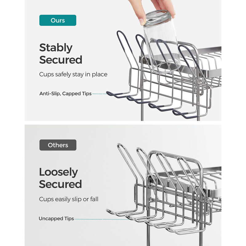 2-Tier Dish Rack with Draining Tray Space-Saving Stainless Steel Design image number 7