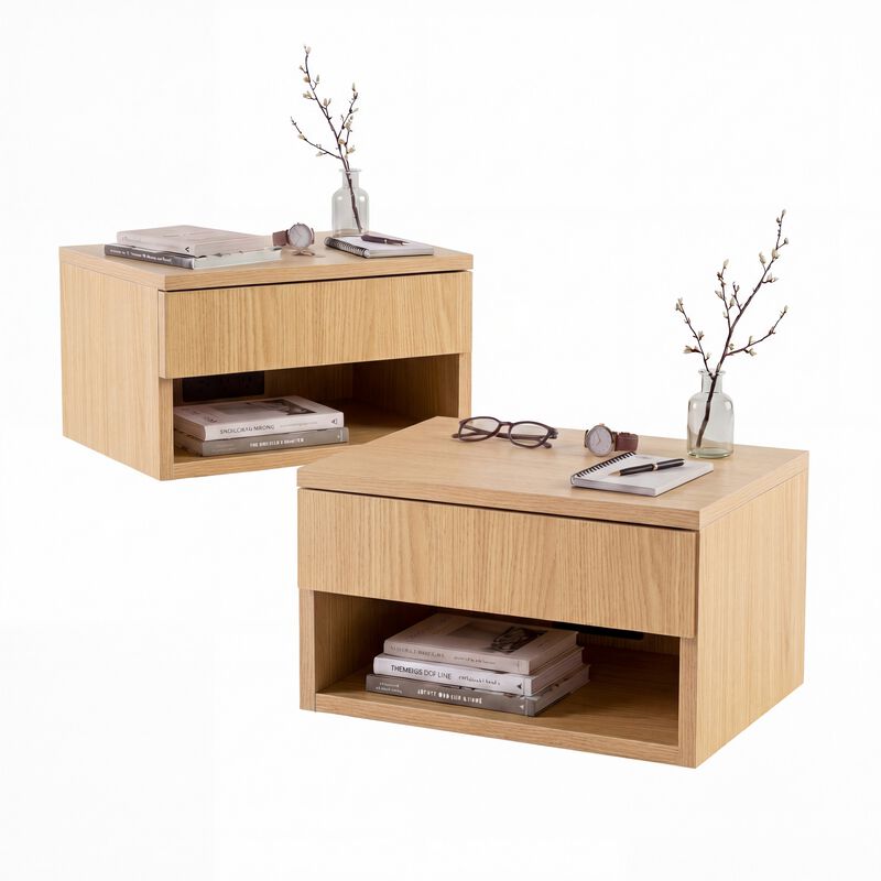 Ettore Mid-Century Modern Floating Wall Mounted Nightstand with Soft-Close Drawer and Cable Hole (Set of 2) image number 0