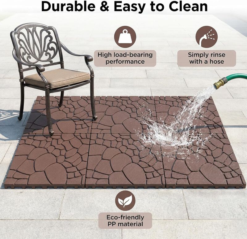 Interlocking Deck Tiles Outdoor Waterproof 44 Pack, Plastic Snap Together Patio Flooring Tiles for Balcony, Porch, Backyard, Easy Install image number 4