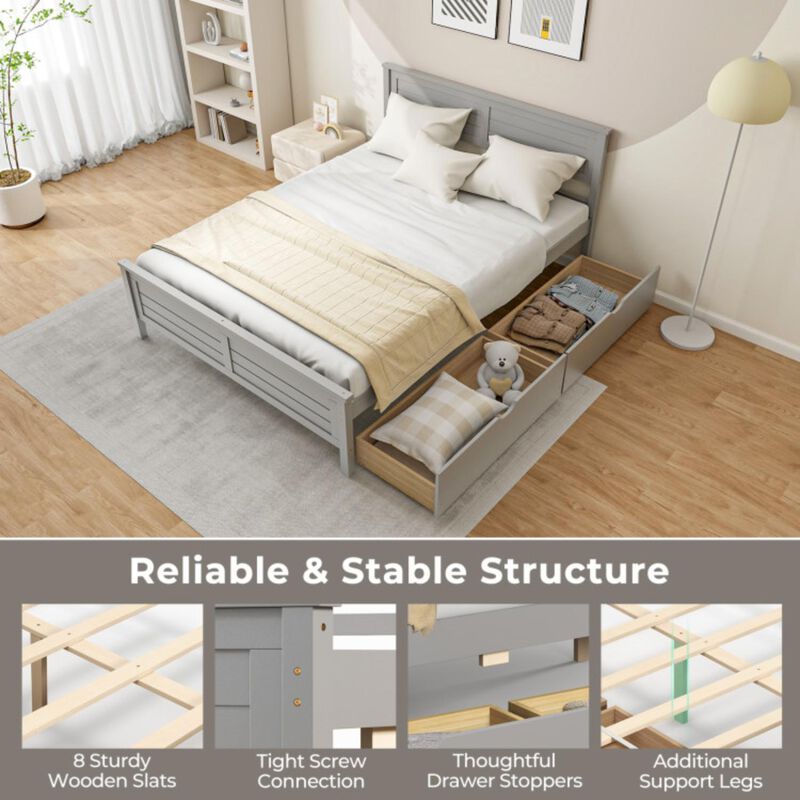 Hivvago Full Size Bed Frame with Storage Drawers and Solid Wood Headboard