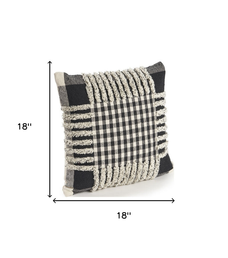 HomeRoots Set of Two Black and Ivory Plaid Cotton Throw Pillow With Fringe image number 5