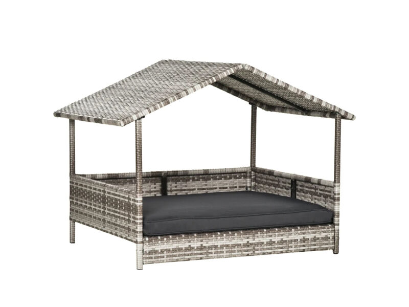 Charcoal Pet Retreat: Elevated Wicker Dog House with Removable Cushion