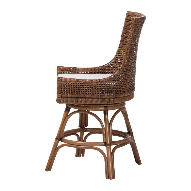 bali & pari Bella Swivel Rattan Counter Stool with Cushion - Handwoven Wicker Kitchen Island Seating with Backrest and Footrest, Coffee Bean image number 2