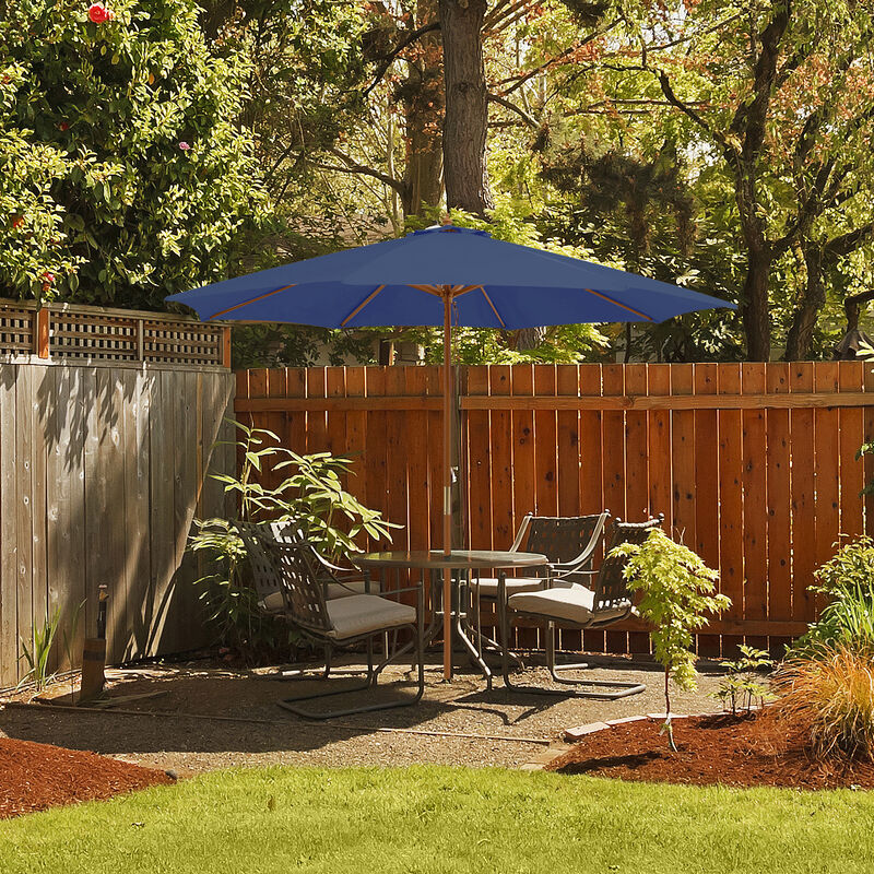 Patio Umbrella with 8 Wooden Ribs and 3 Adjustable Heights