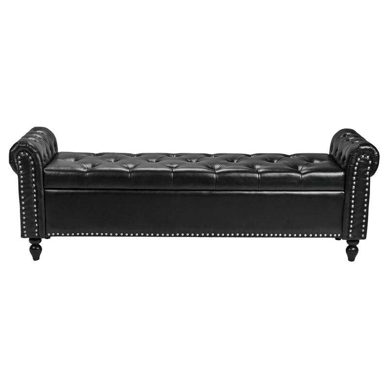 Tufted Storage Ottoman Bench with PU Leather Upholstery and Wood Legs image number 0