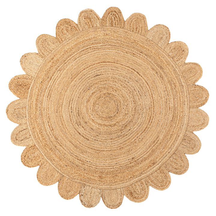 Petal Boho Jute Scalloped Round Area Rug