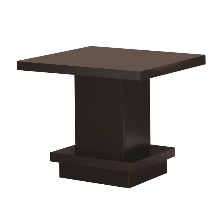 Contemporary End Table With Pedestal Base, Cappuccino Brown-Benzara