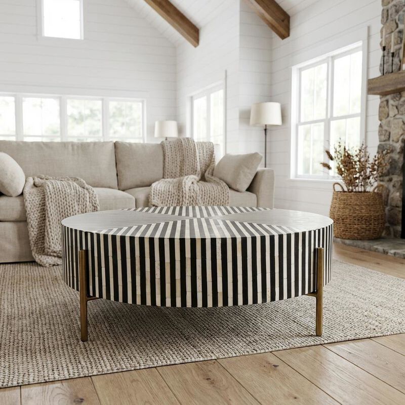 Starlight Canyon Home Multicolor Camel Bone Coffee Table with Iron Legs and Semi-Gloss Finish image number 2