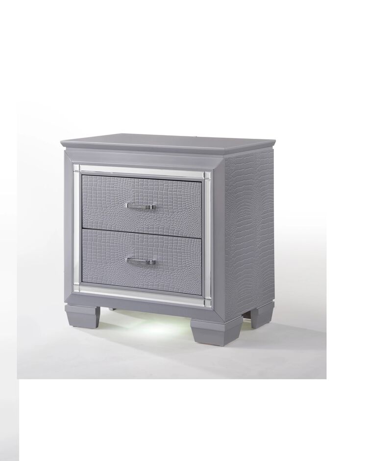 Streamdale Glam Silver Nightstand with Night Light