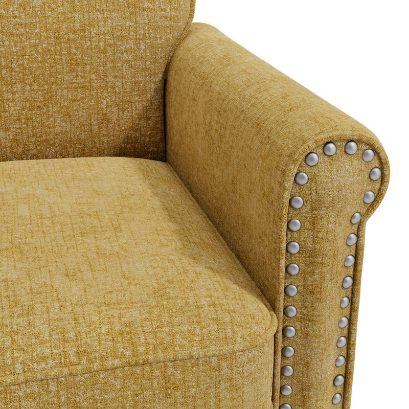 HL Home Furnishings Jean Rolled Armchairs with Nailheads in Gold Chenille