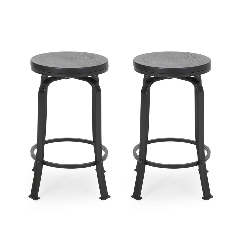 Streamdale Modern Industrial Swivel Counter Stool with Faux Wood Seat