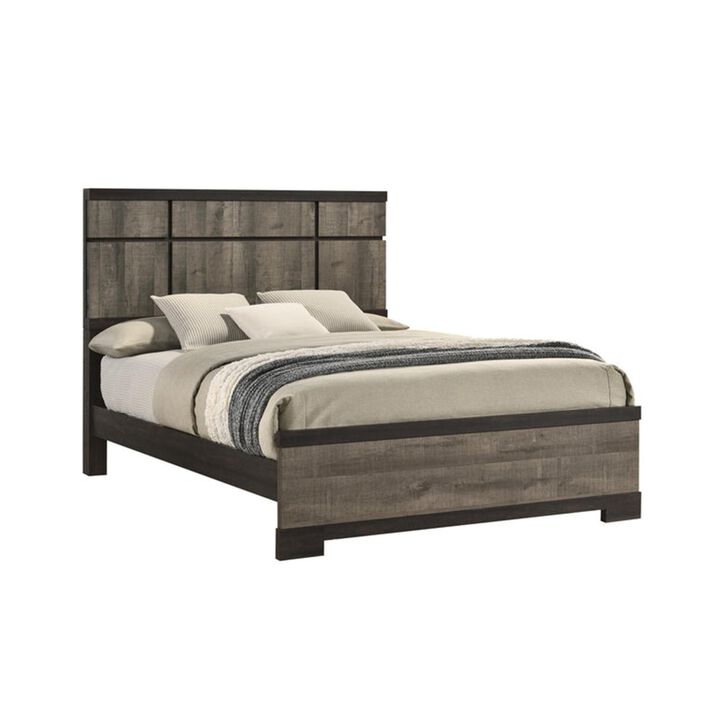 Ruthe Queen Panel Bed with Horizontal Trim Lines, Gray Grained Wood