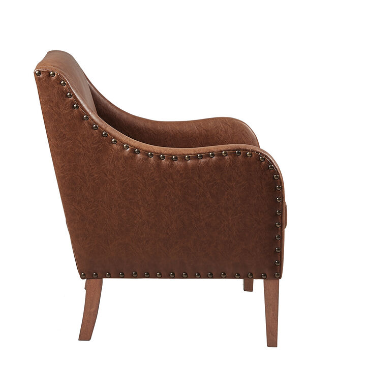 Gracie Mills Sebastian Brown Faux Leather Accent Chair