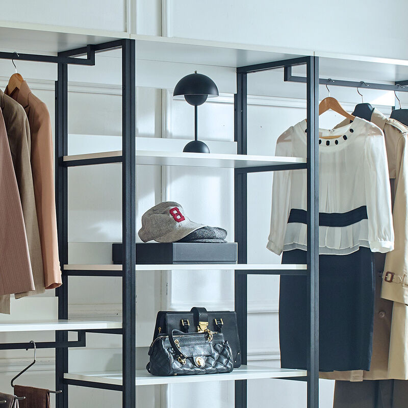 FC Design Klair Living White Freestanding Walk in Wood Closet System with Metal Frame