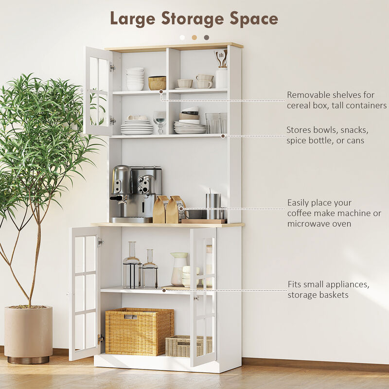 Hivvago 72" Kitchen Cabinet with Hutch and Glass Doors image number 3