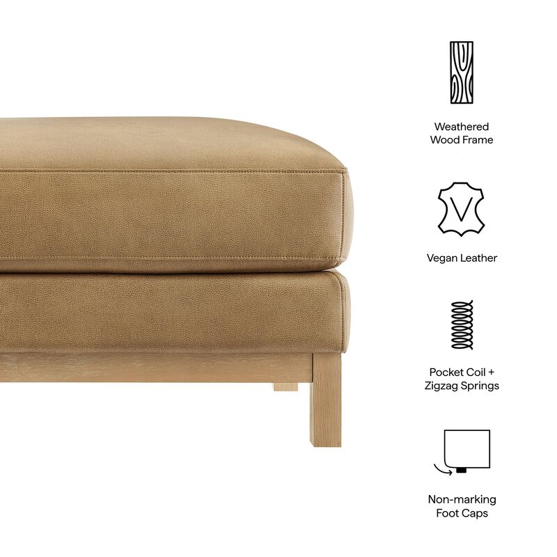 Modway Roscoe Vegan Leather Ottoman in Toast - Faux Leather Rectangular Footstool for Living Room, Bedroom, or Lounge Seating image number 3