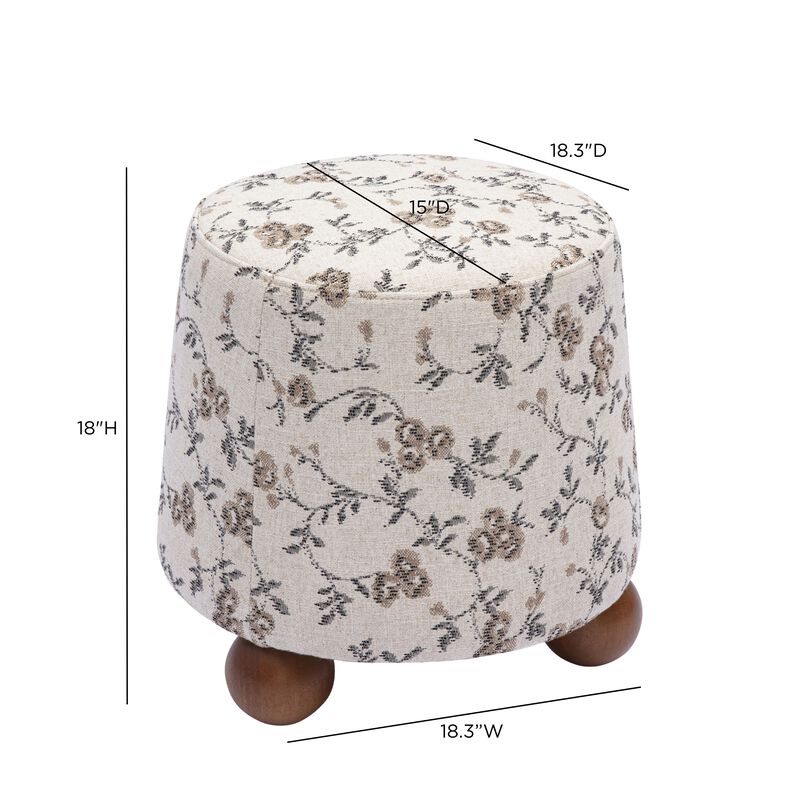Jaine Beige Floral Jacquard Ottoman image number 5