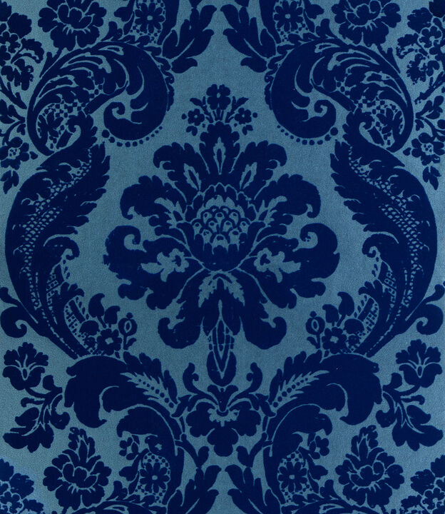 Shadow Blue Flocked Damask Wallpaper (Set of 2)