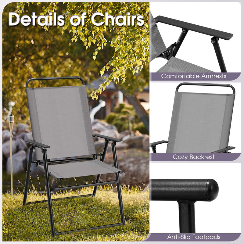 Set of 2 Outdoor Folding Sling Chairs with Armrest and Backrest