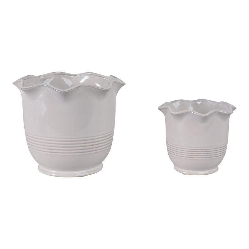 S/2 6/8" Fluted Planters, Ivory image number 2