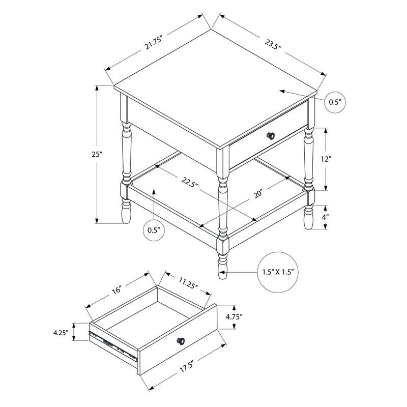 Monarch Specialties I 3976 - Accent Table, 2 Tier, End, Side Table, Square, Nightstand, Bedroom, Lamp, Brown Veneer, Traditional