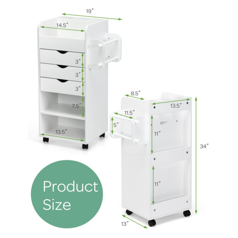Hivvago Wooden Utility Rolling Craft Storage Cart with Lockable Casters-White