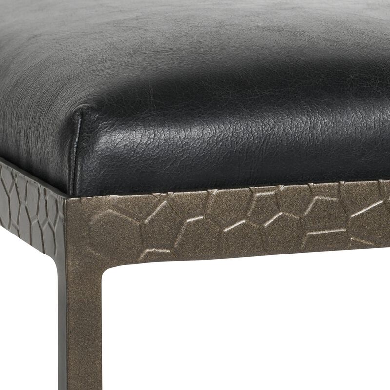 Ocea Counter Stool with Black Leather Seat, Embossed Textured Iron - Benzara