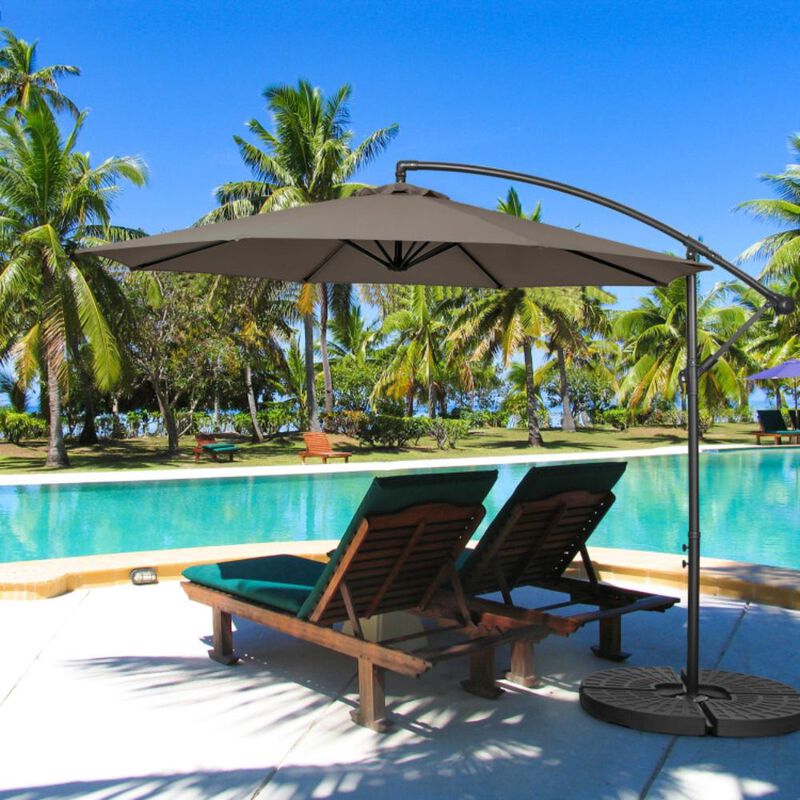 Hivvago 10 Feet Offset Umbrella with 8 Ribs Cantilever and Cross Base